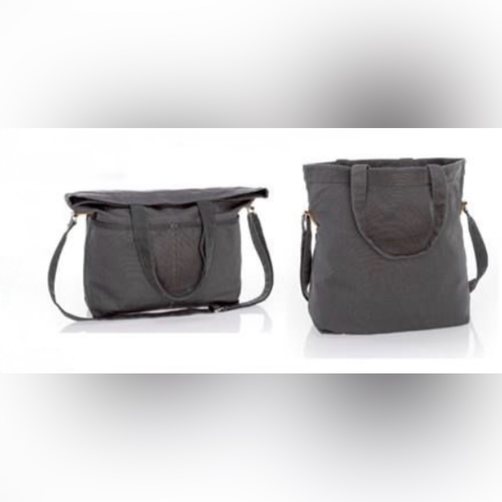 RETIRED Thirty-One Retro Metro Fold-over Bag Charcoal Tote Purse Pockets Straps
